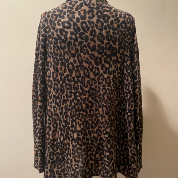 White + Warren Leopard Print Open Front Lightweight Soft Cashmere Cardigan - Picture 3 of 8